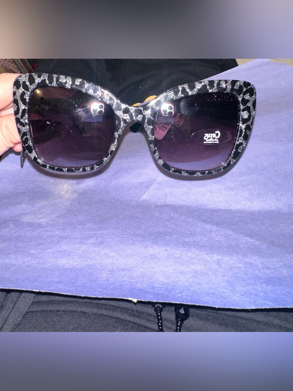 Circus by Sam Edelman Glitter Leopard Oversized Sunglasses - Black/Silver